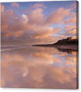 Bamburgh Castle Sunset Reflections On The Beach Canvas Print