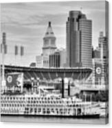 Baseball And Boats In Cincinnati Black And White Canvas Print