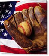 Baseball Mitt And American Flag Canvas Print