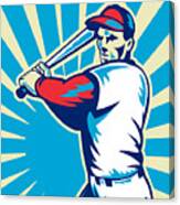 Baseball Player Batting Retro Canvas Print