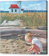 Beach By Lighthouse Canvas Print