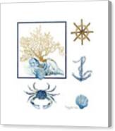 Beach House Nautical Seashells Ships Wheel Anchor N Crab Canvas Print
