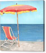 Beach Umbrella Of Stripes Canvas Print