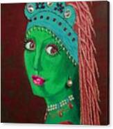Belly Dancer With A Pearl Earring -- Red Background Canvas Print