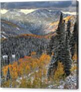 Big Cottonwood Canyon Early Snow And Fall Color Canvas Print