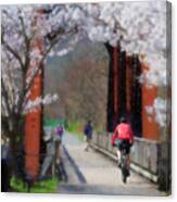 Biker Crossing Bridge Canvas Print