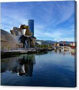 Bilbao In Autumn With Blue Skies Next To The River Nervion Canvas Print