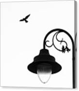 Bird And Street Lamp In Black And White Canvas Print