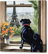 Black Pug In Paris Canvas Print