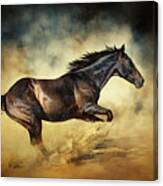 Black Stallion Horse Galloping Like A Devil Canvas Print