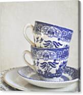 Blue And White Stacked China. Canvas Print