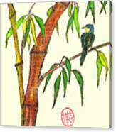 Blue Bird And Bamboo Canvas Print