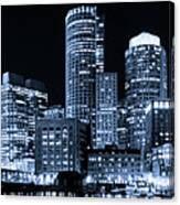 Blue Boston Skyline At Night Panorama Photo Canvas Print