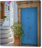 Blue Door And Stairs Canvas Print