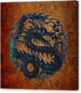 Blue Dragon Carving On A Red, And Yellow Background Canvas Print