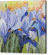 Blue Irises Palette Knife Painting Canvas Print