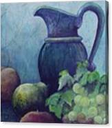 Blue Pitcher With Pear Canvas Print