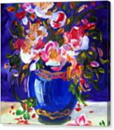 Blue Vase And Fresh Flowers Canvas Print