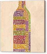Bordeaux Wine Word Bottle Canvas Print