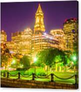 Boston Skyline At Night With Christopher Columbus Park Canvas Print