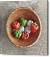 Bowl Of Peppers And Garlic Canvas Print