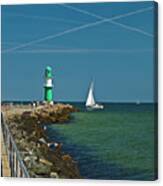 Breakwater And Light Station At Warnemunde, Germany Scan-3105 Canvas Print