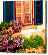 Bright Blue Shutters In The Garden Canvas Print