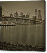 Brooklyn Bridge Nyc Skyline Sepia Canvas Print