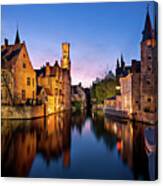 Bruges Canals At Blue Hour Canvas Print