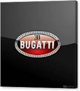 Bugatti - 3 D Badge On Black Canvas Print