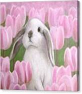 Bunny With Tulips Canvas Print