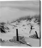 Buried Fences Black And White Coastal Landscape Photo Canvas Print