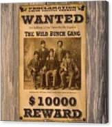 Butch Cassiday The Wild Bunch Wanted Poster Buth Casiday Canvas Print