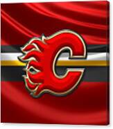 Calgary Flames - 3d Badge Over Flag Canvas Print