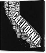California Black And White Word Cloud Map Canvas Print