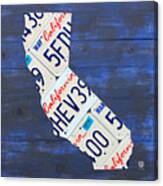California License Plate Map On Blue Canvas Print