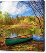 Canoe At Lakeside Canvas Print