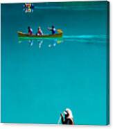 Canoeing On Glaciel Waters Canvas Print