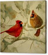 Cardinal Pair Crop 24 X 20 Canvas Print