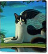Winged Cat with Reflection Canvas Print