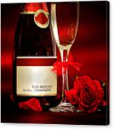 Champagne With Red Roses And Petals Canvas Print