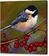Cherries And Chickadee Canvas Print