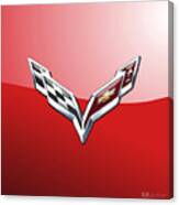 Chevrolet Corvette - 3d Badge On Red Canvas Print