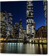 Chicago River And Skyline At Dusk Canvas Print