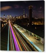 Chicago Skyline And Train Lights Canvas Print