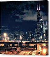 Chicago Skyline Cityscape At Night Canvas Print