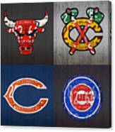 Chicago Sports Fan Recycled Vintage Illinois License Plate Art Bulls Blackhawks Bears And Cubs Canvas Print