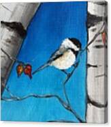 Chickadee In The Birch Canvas Print