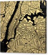 Cities Of Gold - Golden City Map New York On Black Canvas Print