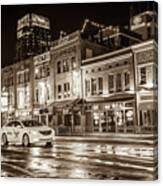 City Nights Sepia - Neon Lights On Lower Broadway - Nashville Tennessee Canvas Print